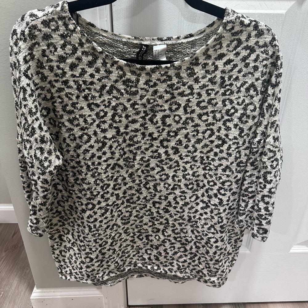Divided Black and White Leopard Print Sweater
